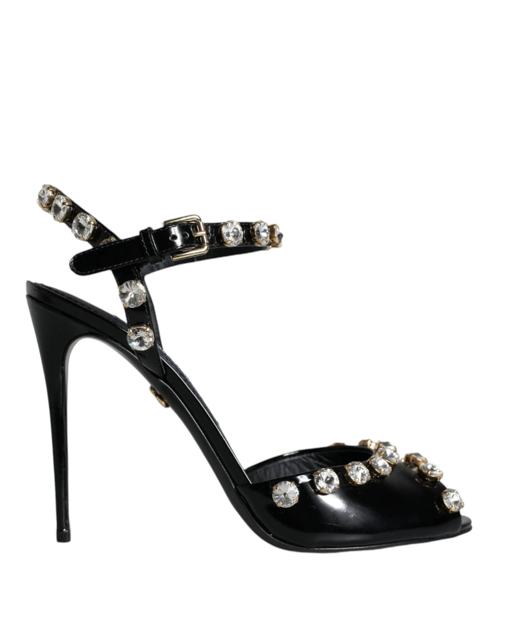 Dolce & Gabbana Black Leather Crystal Ankle Strap Sandals Shoes by Dolce & Gabbana
