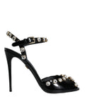 Dolce & Gabbana Black Leather Crystal Ankle Strap Sandals Shoes by Dolce & Gabbana