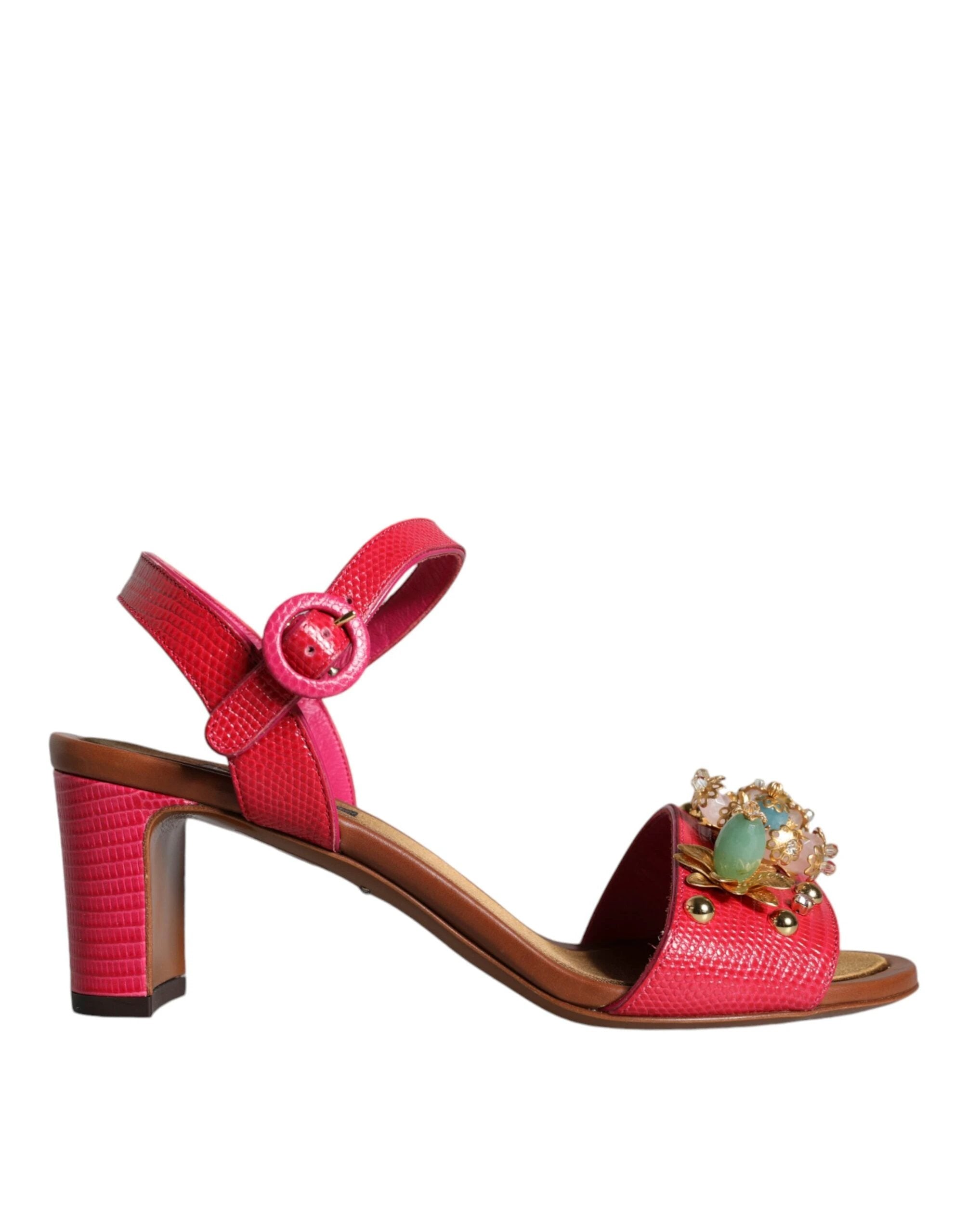 Dolce & Gabbana Fuchsia Leather Embellished Keira Sandals Shoes by Dolce & Gabbana