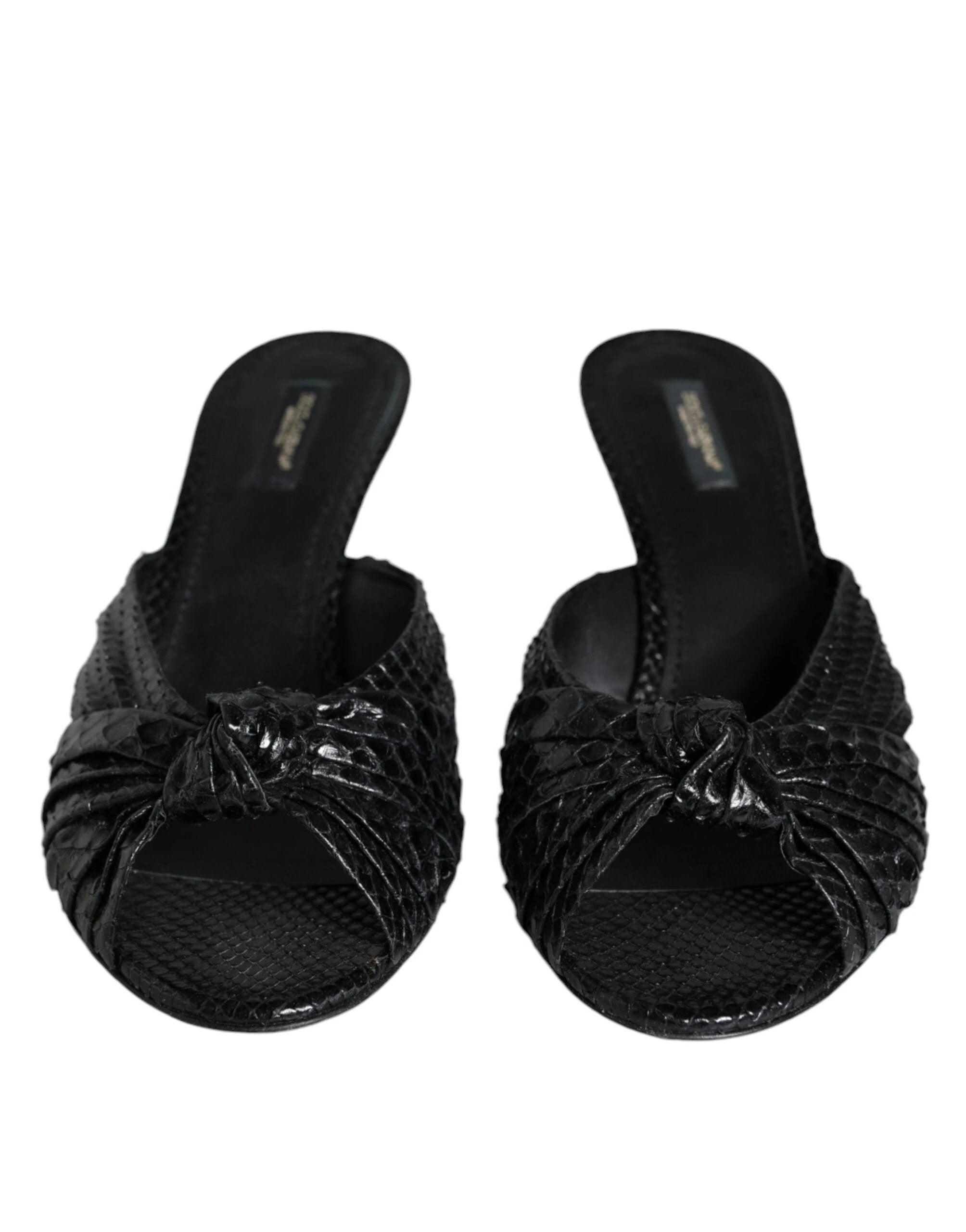 Dolce & Gabbana Black Leather Heels Slides Sandals Shoes by Dolce & Gabbana
