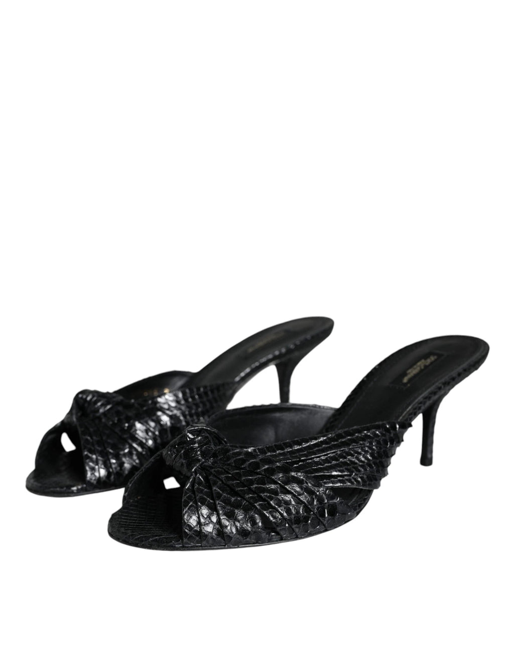 Dolce & Gabbana Black Leather Heels Slides Sandals Shoes by Dolce & Gabbana