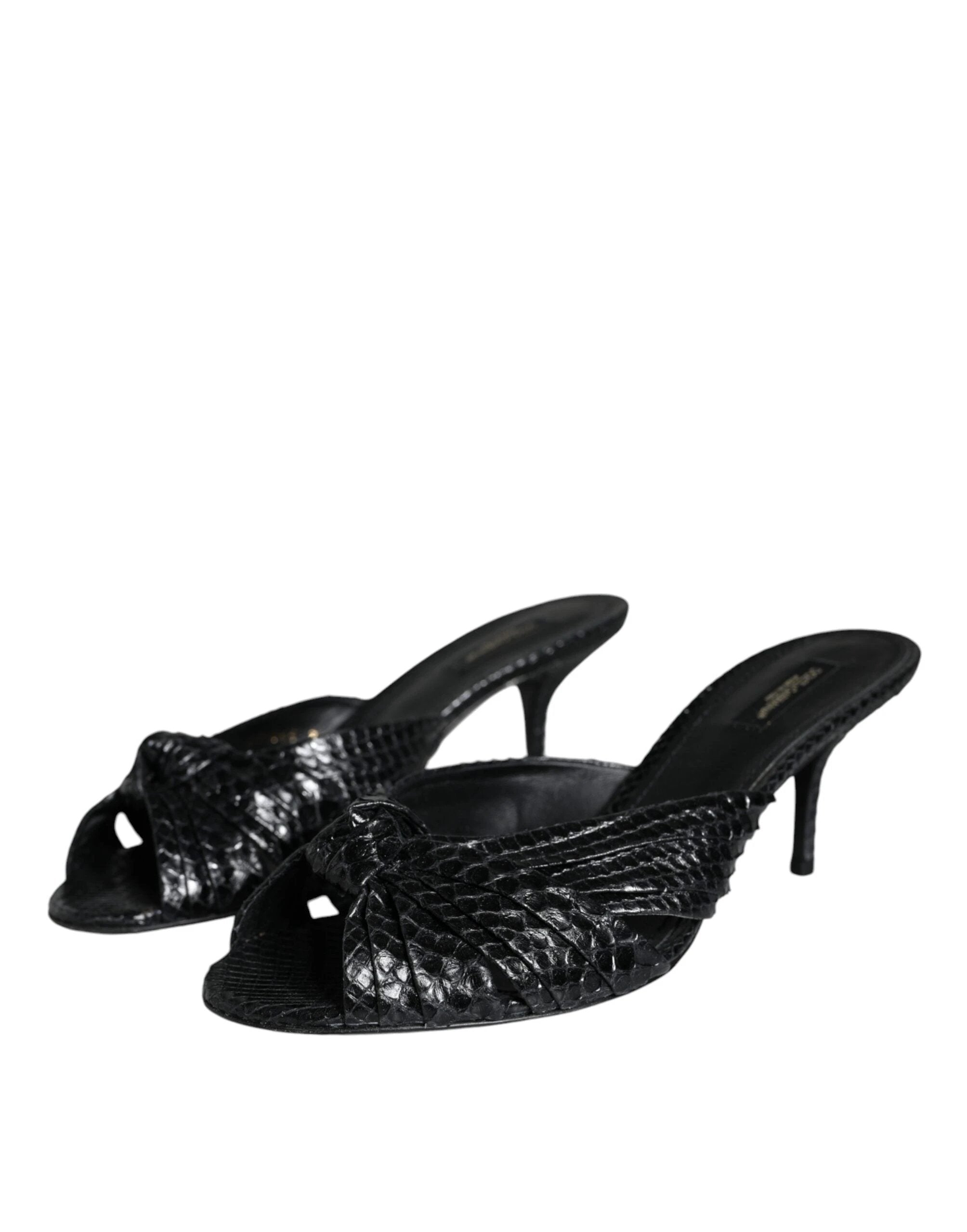 Dolce & Gabbana Black Leather Heels Slides Sandals Shoes by Dolce & Gabbana