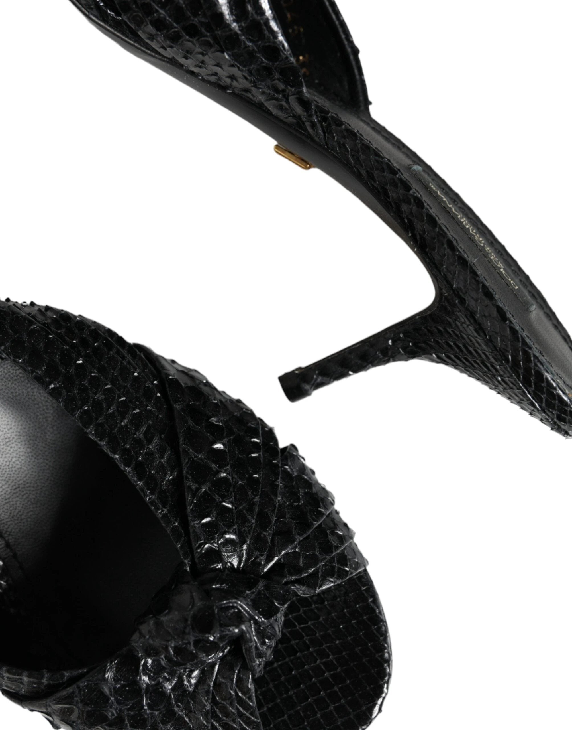 Dolce & Gabbana Black Leather Heels Slides Sandals Shoes by Dolce & Gabbana