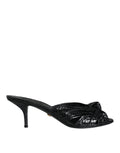 Dolce & Gabbana Black Leather Heels Slides Sandals Shoes by Dolce & Gabbana