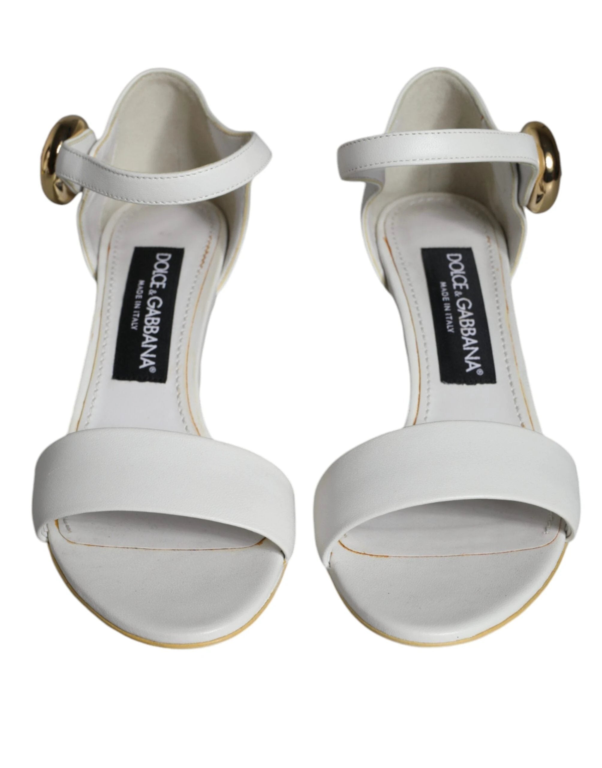 Dolce & Gabbana White Leather Heels Keira Sandals Shoes by Dolce & Gabbana