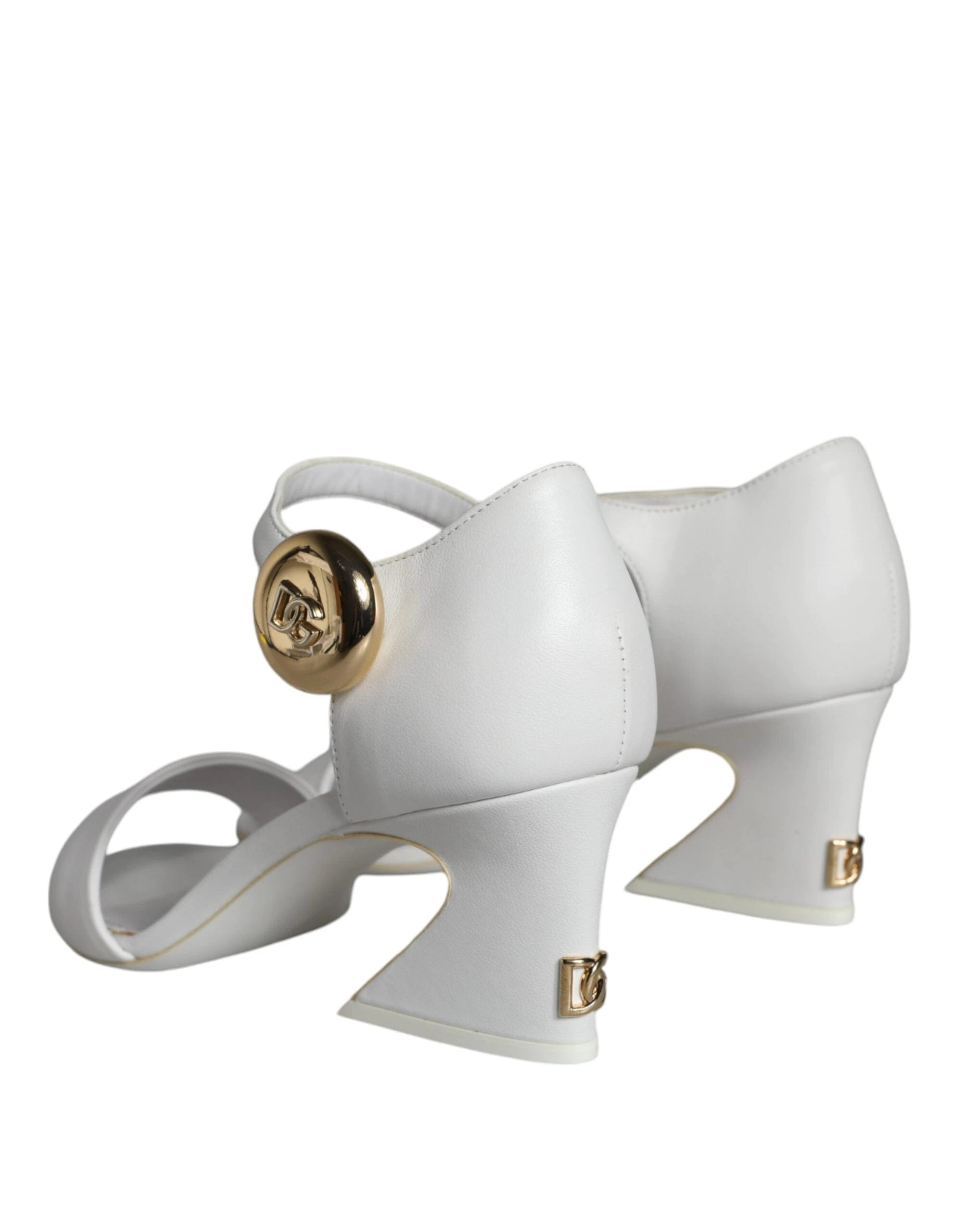 Dolce & Gabbana White Leather Heels Keira Sandals Shoes by Dolce & Gabbana