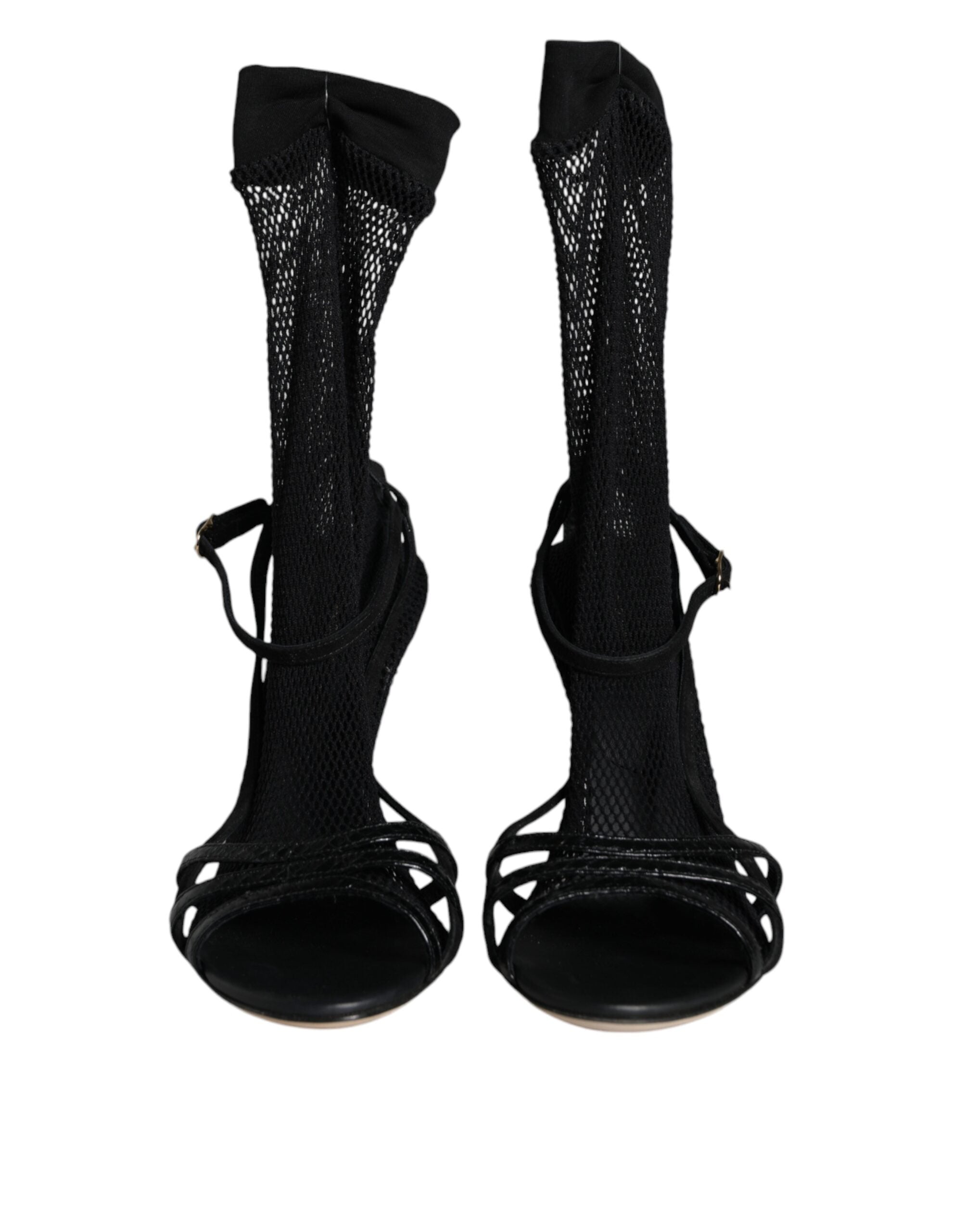 Dolce & Gabbana Black Mesh Stiletto Heels Sandals Shoes by Dolce & Gabbana