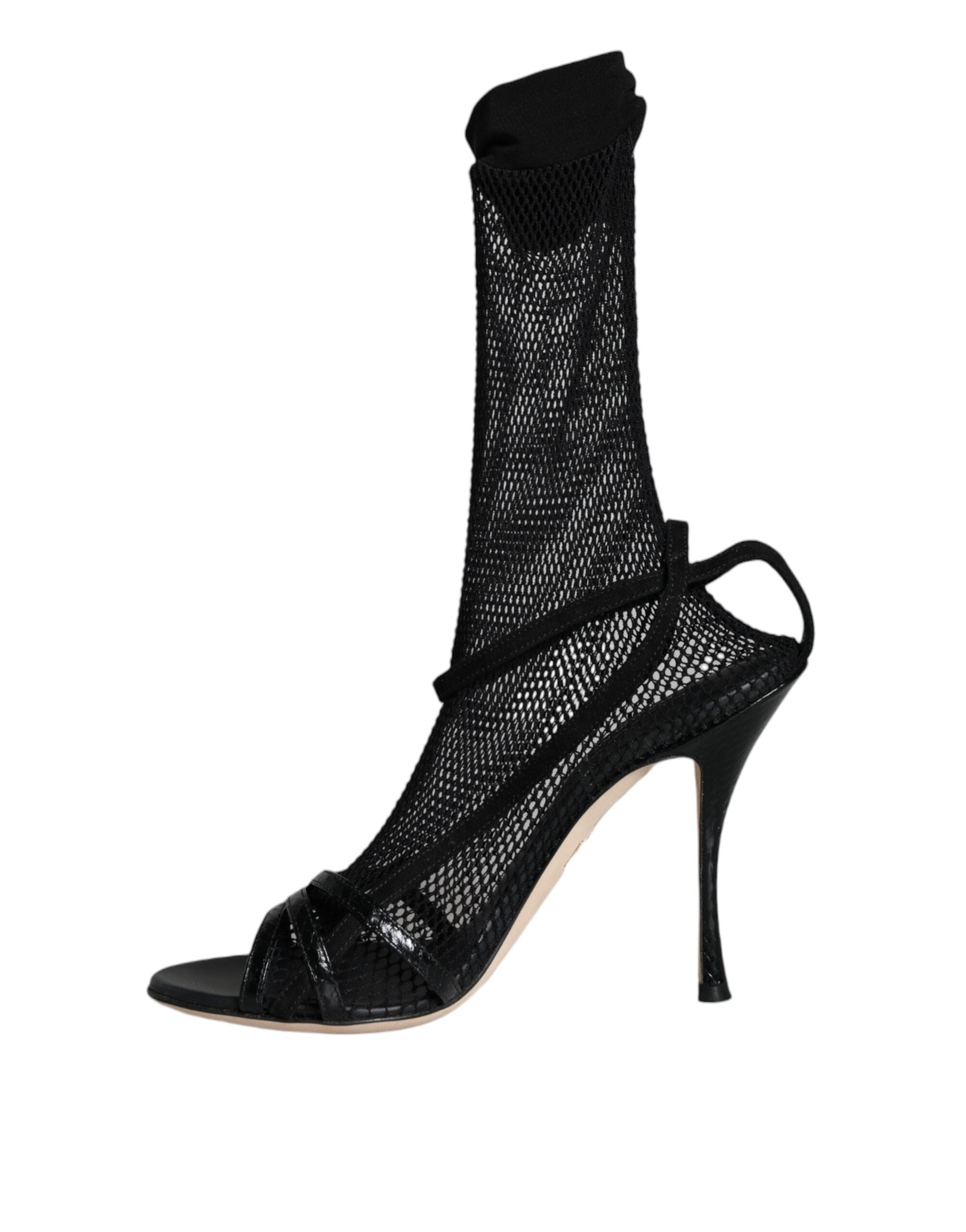 Dolce & Gabbana Black Mesh Stiletto Heels Sandals Shoes by Dolce & Gabbana