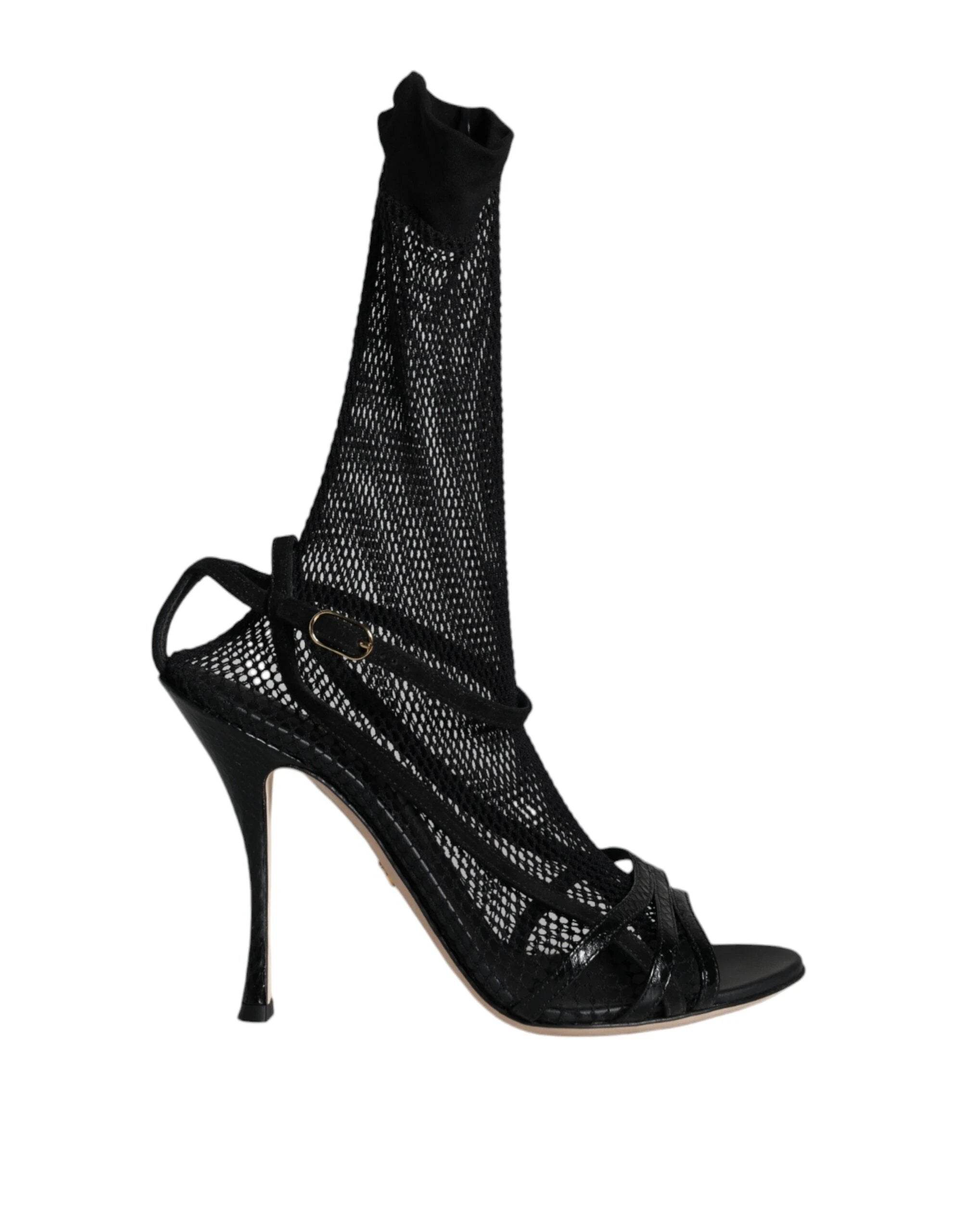 Dolce & Gabbana Black Mesh Stiletto Heels Sandals Shoes by Dolce & Gabbana