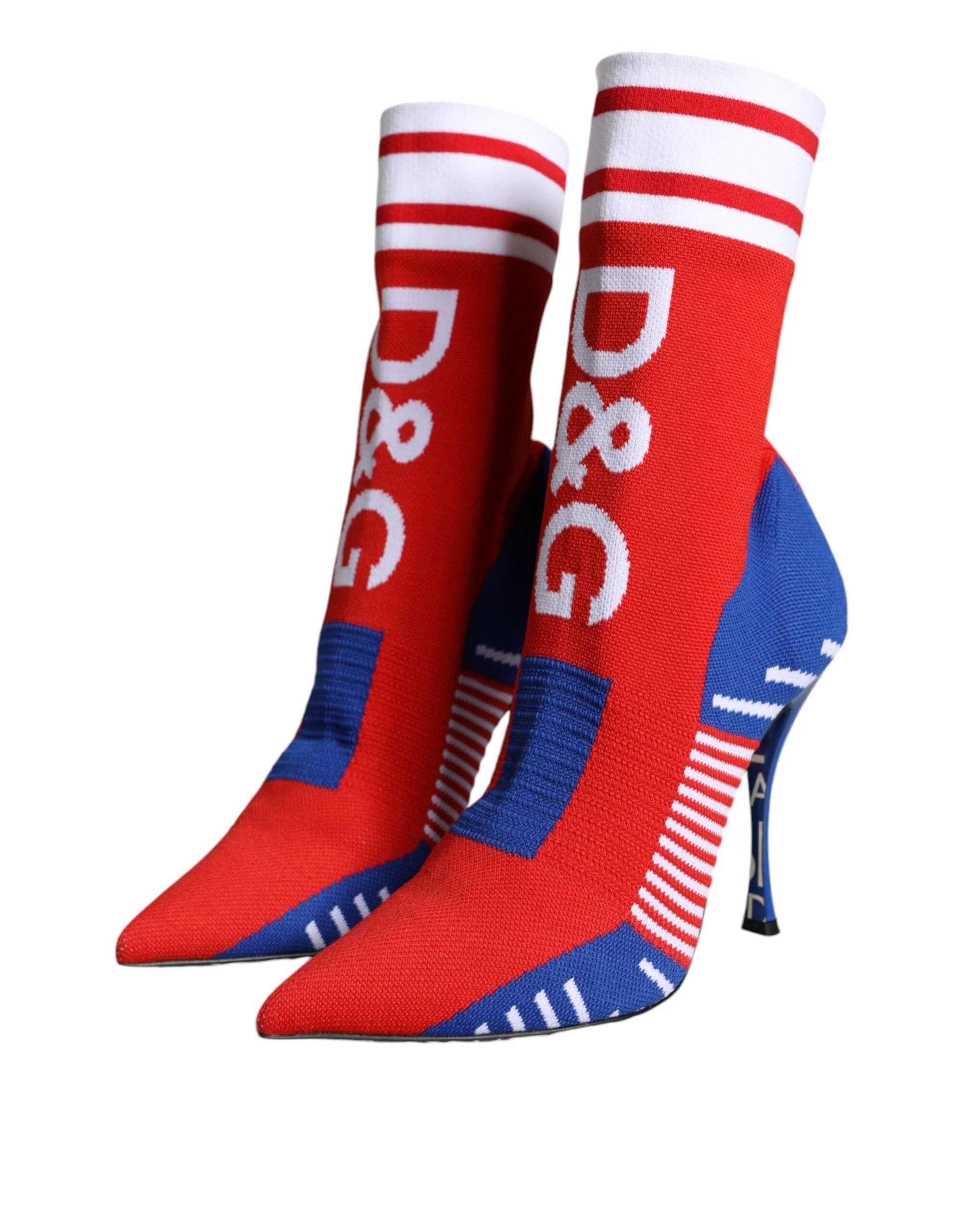 Dolce & Gabbana Red Blue Stretch Sock Style Ankle Boots Logo Shoes by Dolce & Gabbana