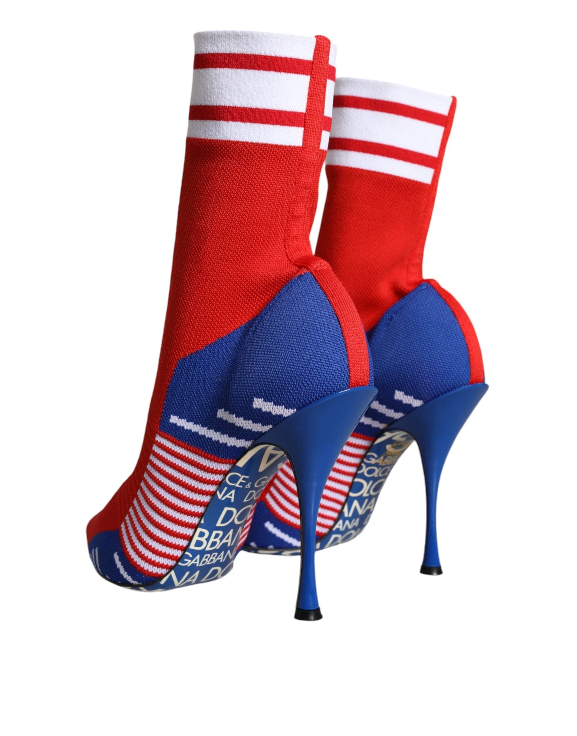 Dolce & Gabbana Red Blue Stretch Sock Style Ankle Boots Logo Shoes by Dolce & Gabbana