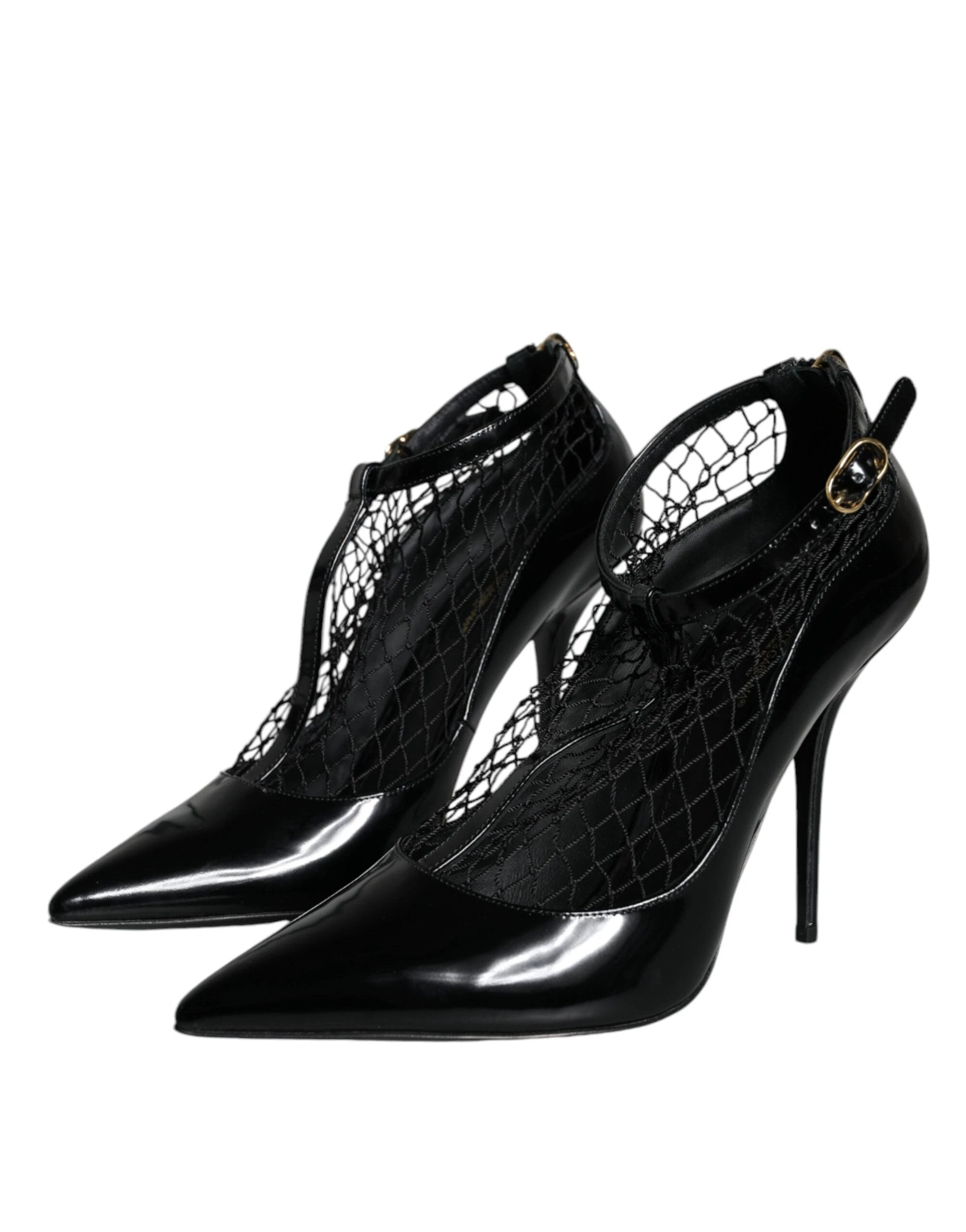 Dolce & Gabbana Black Mesh Patent Leather Heels Pumps Shoes by Dolce & Gabbana