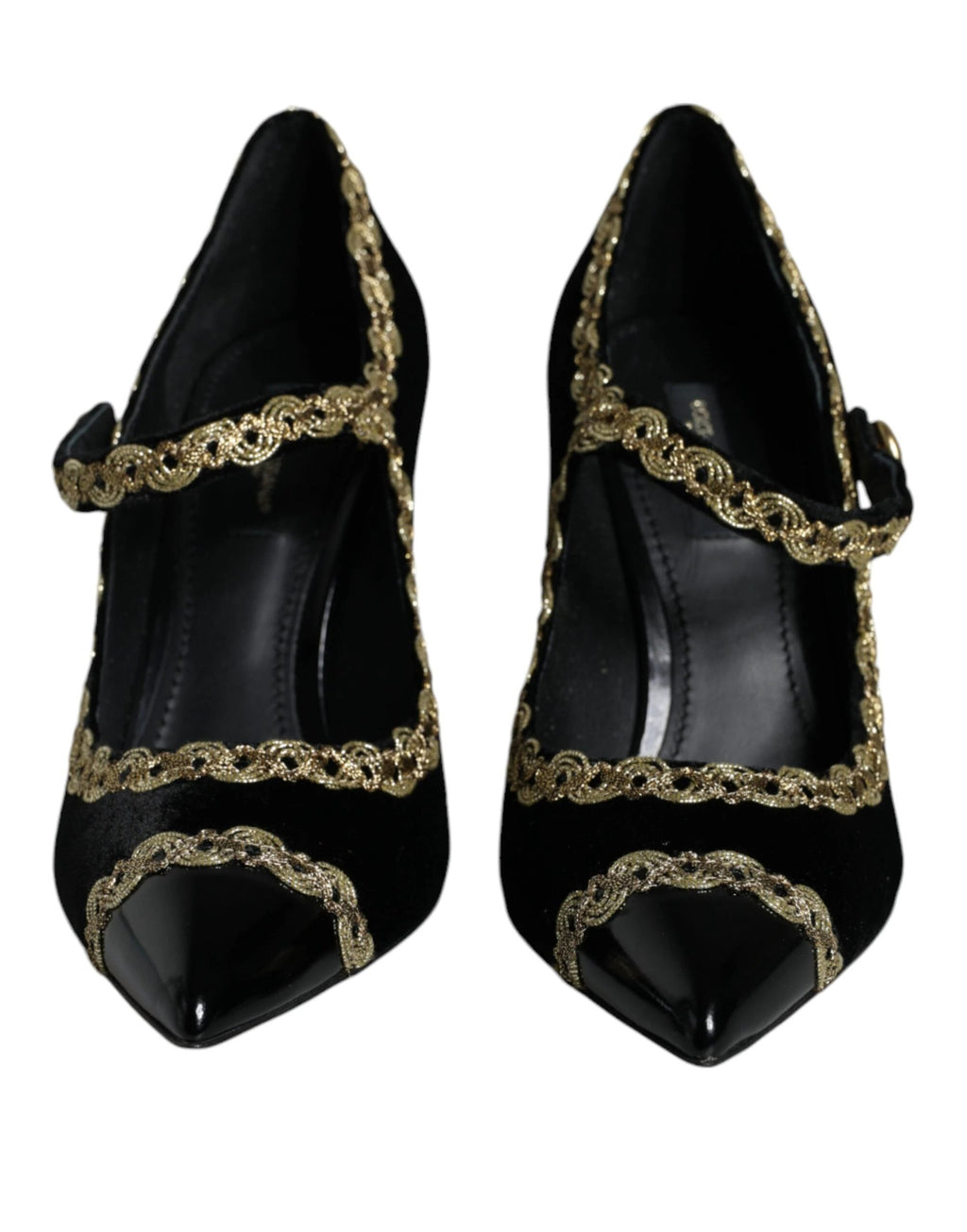 Dolce & Gabbana Black Mary Janes Velvet Gold Pumps Shoes by Dolce & Gabbana