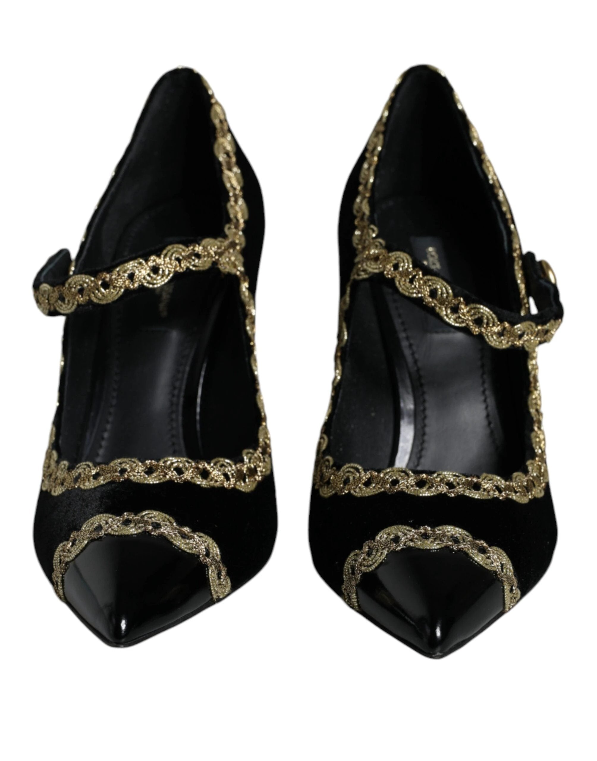 Dolce & Gabbana Black Mary Janes Velvet Gold Pumps Shoes by Dolce & Gabbana