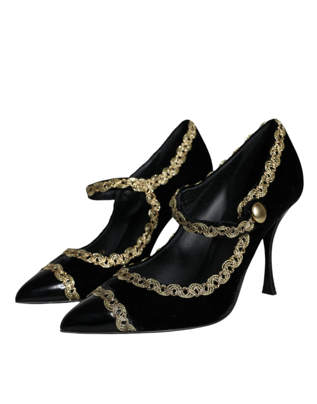 Dolce & Gabbana Black Mary Janes Velvet Gold Pumps Shoes by Dolce & Gabbana