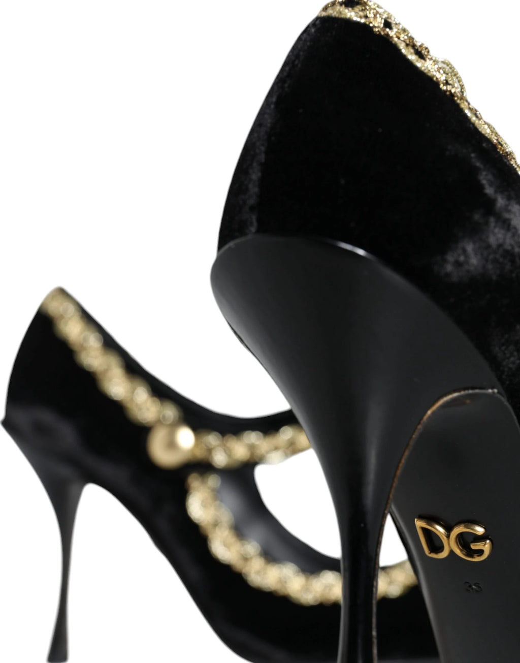 Dolce & Gabbana Black Mary Janes Velvet Gold Pumps Shoes by Dolce & Gabbana