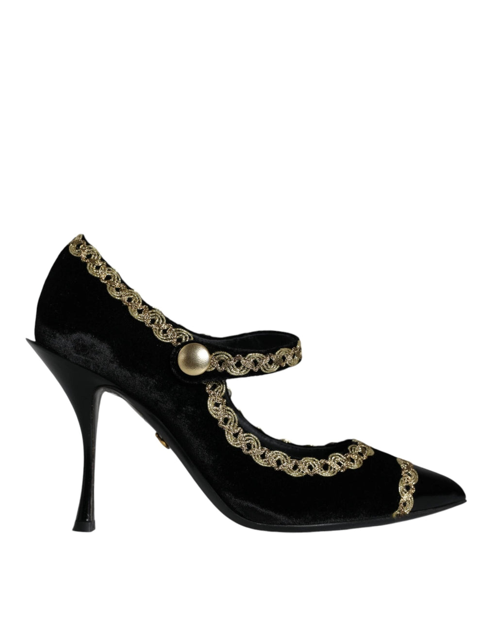 Dolce & Gabbana Black Mary Janes Velvet Gold Pumps Shoes by Dolce & Gabbana