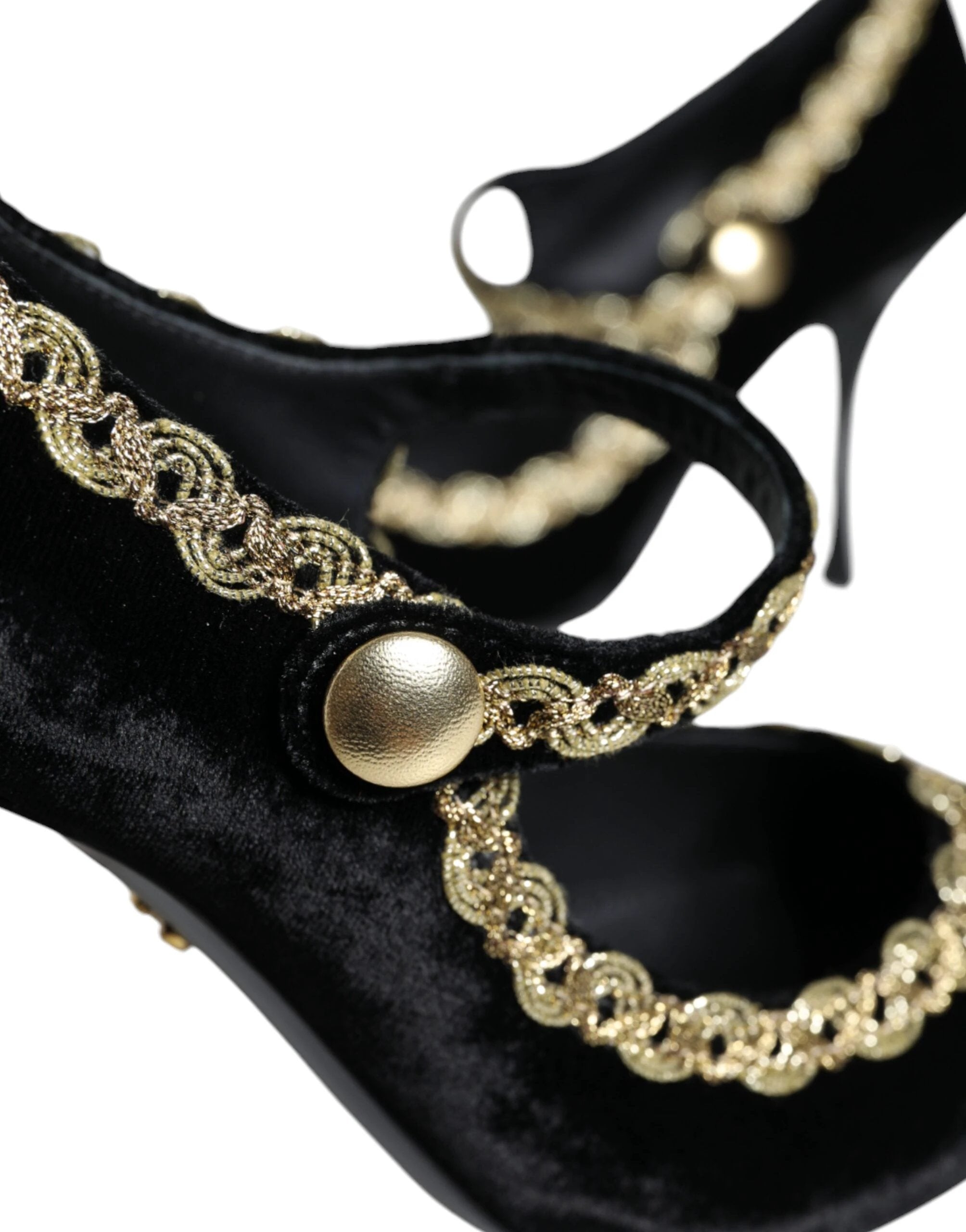 Dolce & Gabbana Black Mary Janes Velvet Gold Pumps Shoes by Dolce & Gabbana