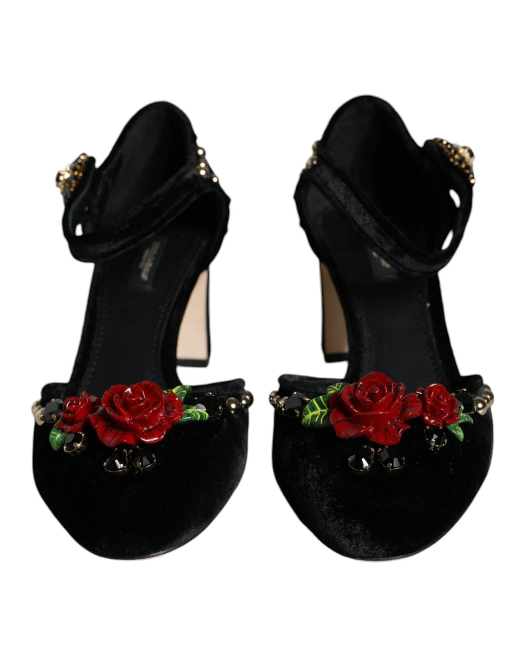 Dolce & Gabbana Black Velvet Roses Ankle Strap Pumps Shoes by Dolce & Gabbana
