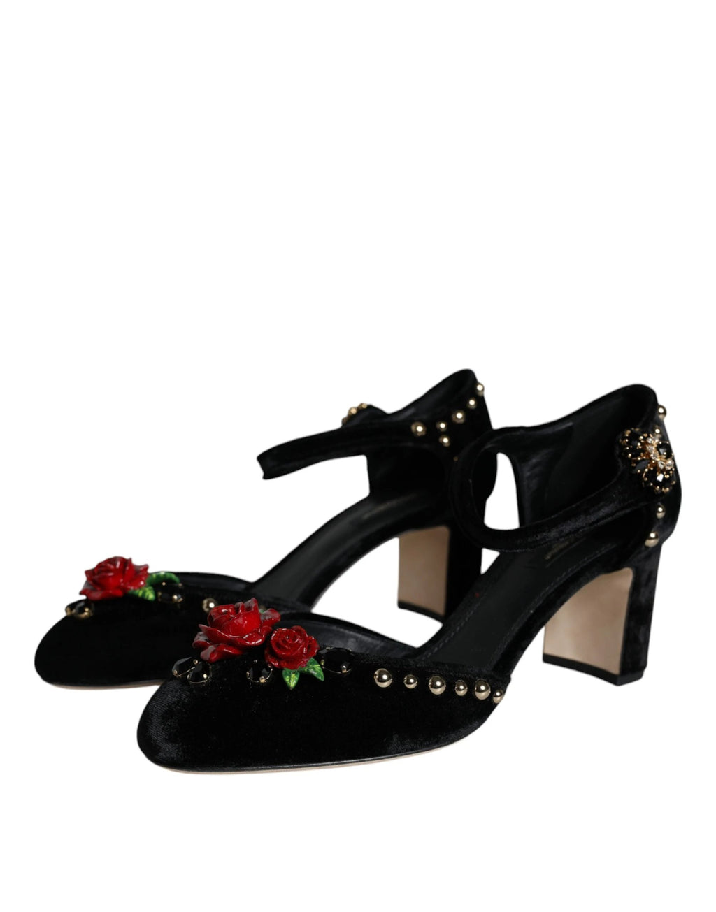 Dolce & Gabbana Black Velvet Roses Ankle Strap Pumps Shoes by Dolce & Gabbana