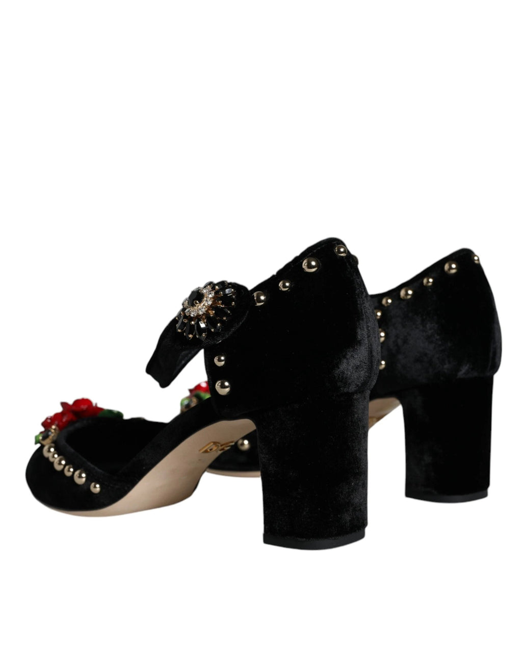 Dolce & Gabbana Black Velvet Roses Ankle Strap Pumps Shoes by Dolce & Gabbana