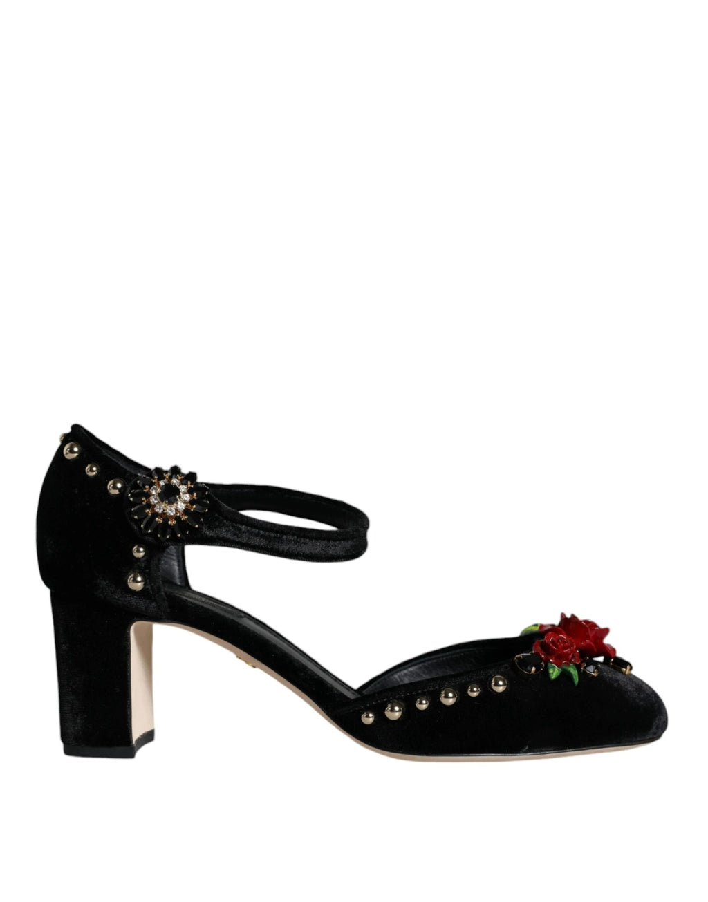Dolce & Gabbana Black Velvet Roses Ankle Strap Pumps Shoes by Dolce & Gabbana