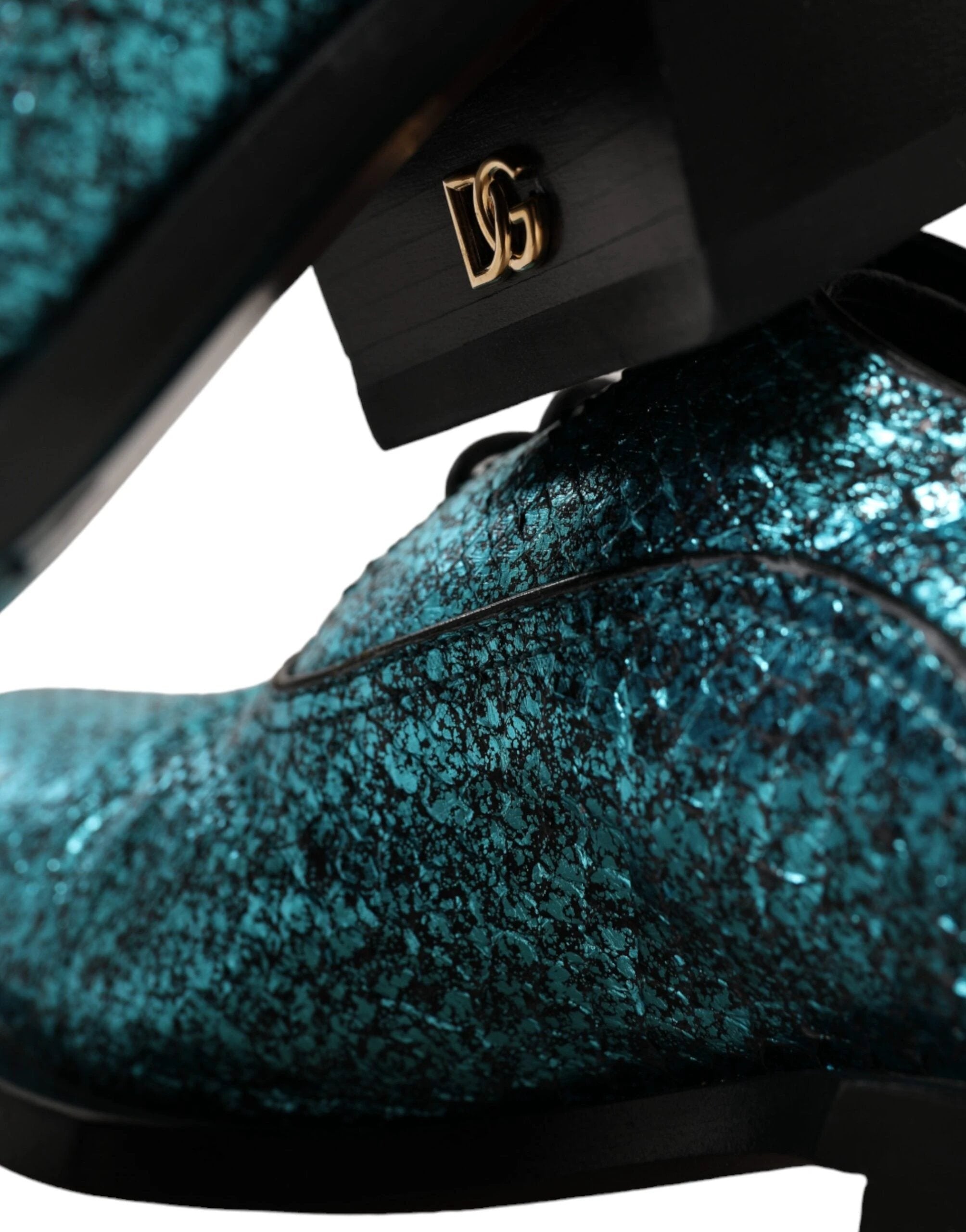 Dolce & Gabbana Blue Leather Derby Block Heels Dress Shoes by Dolce & Gabbana