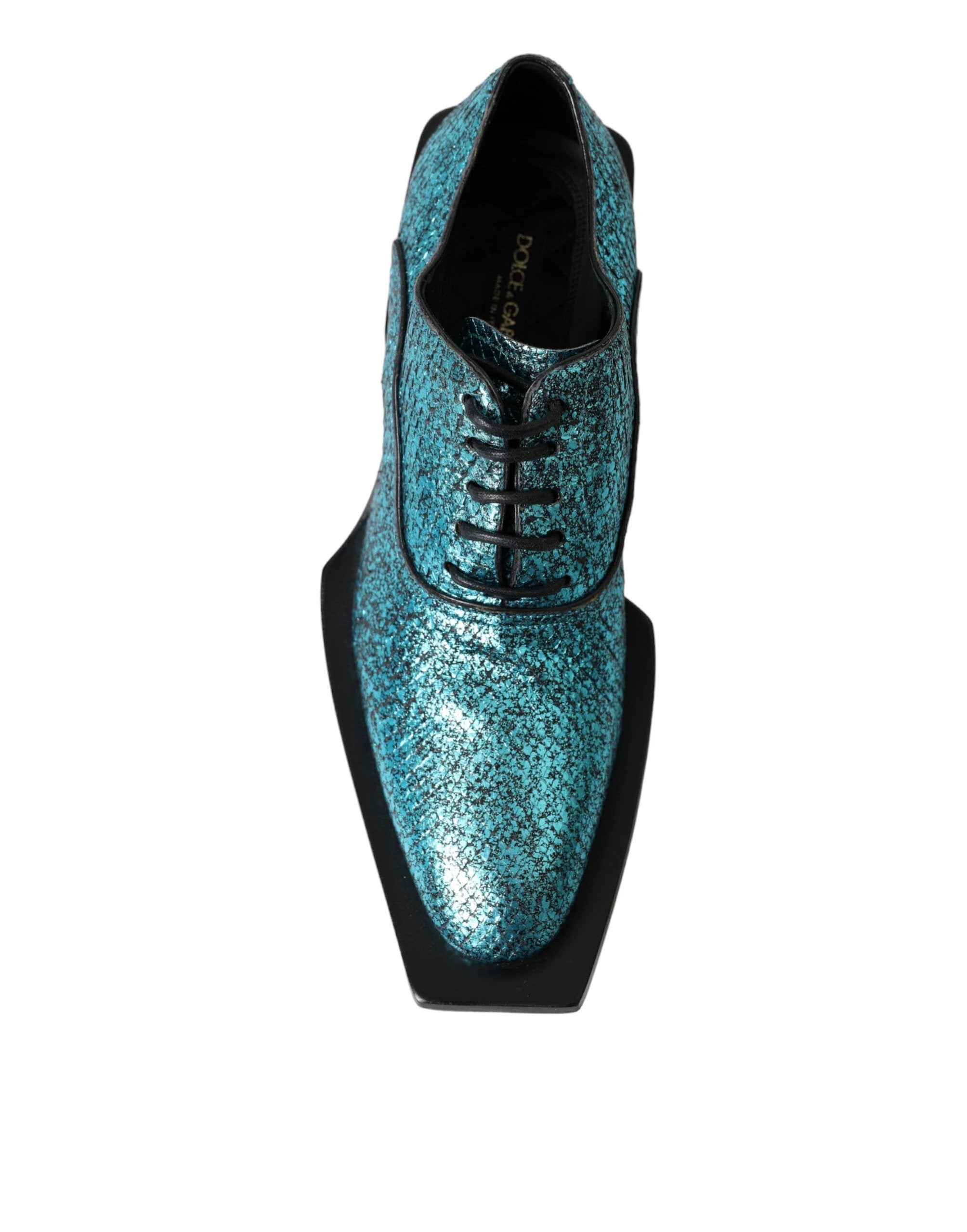 Dolce & Gabbana Blue Leather Derby Block Heels Dress Shoes by Dolce & Gabbana