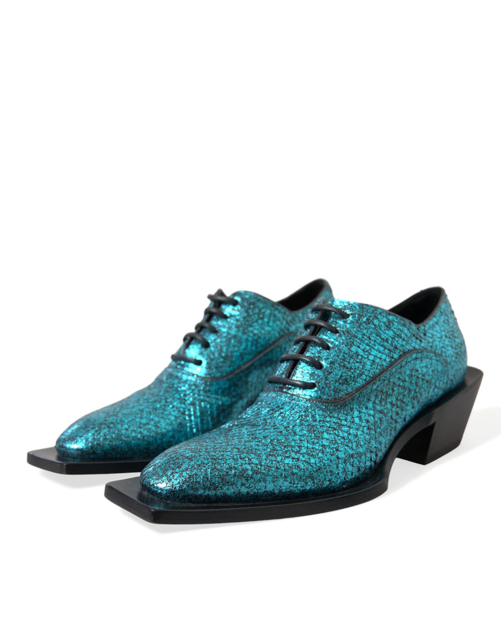 Dolce & Gabbana Blue Leather Derby Block Heels Dress Shoes by Dolce & Gabbana