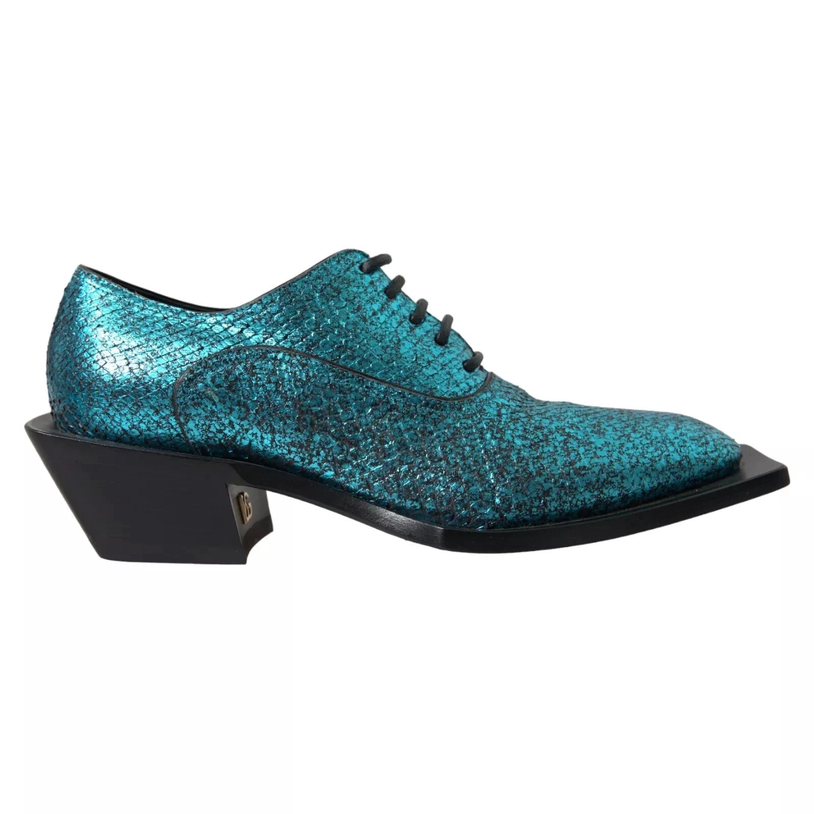 Dolce & Gabbana Blue Leather Derby Block Heels Dress Shoes by Dolce & Gabbana