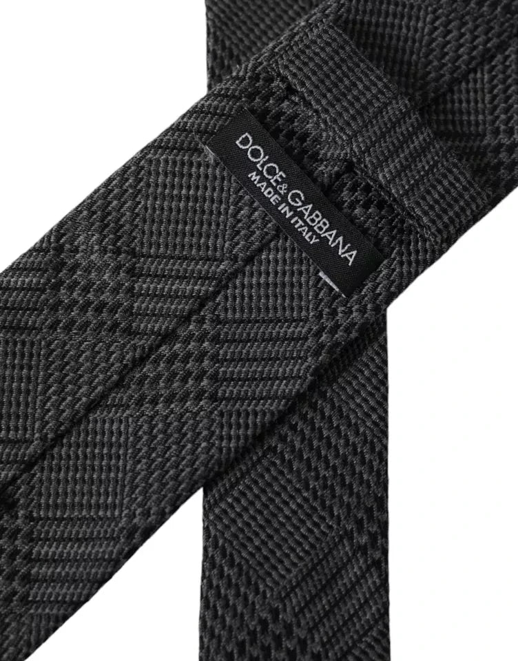 Dolce & Gabbana Dark Gray Plaid Patterned Silk Adjustable Men Tie by Dolce & Gabbana