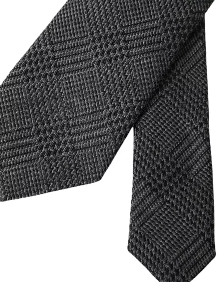 Dolce & Gabbana Dark Gray Plaid Patterned Silk Adjustable Men Tie by Dolce & Gabbana