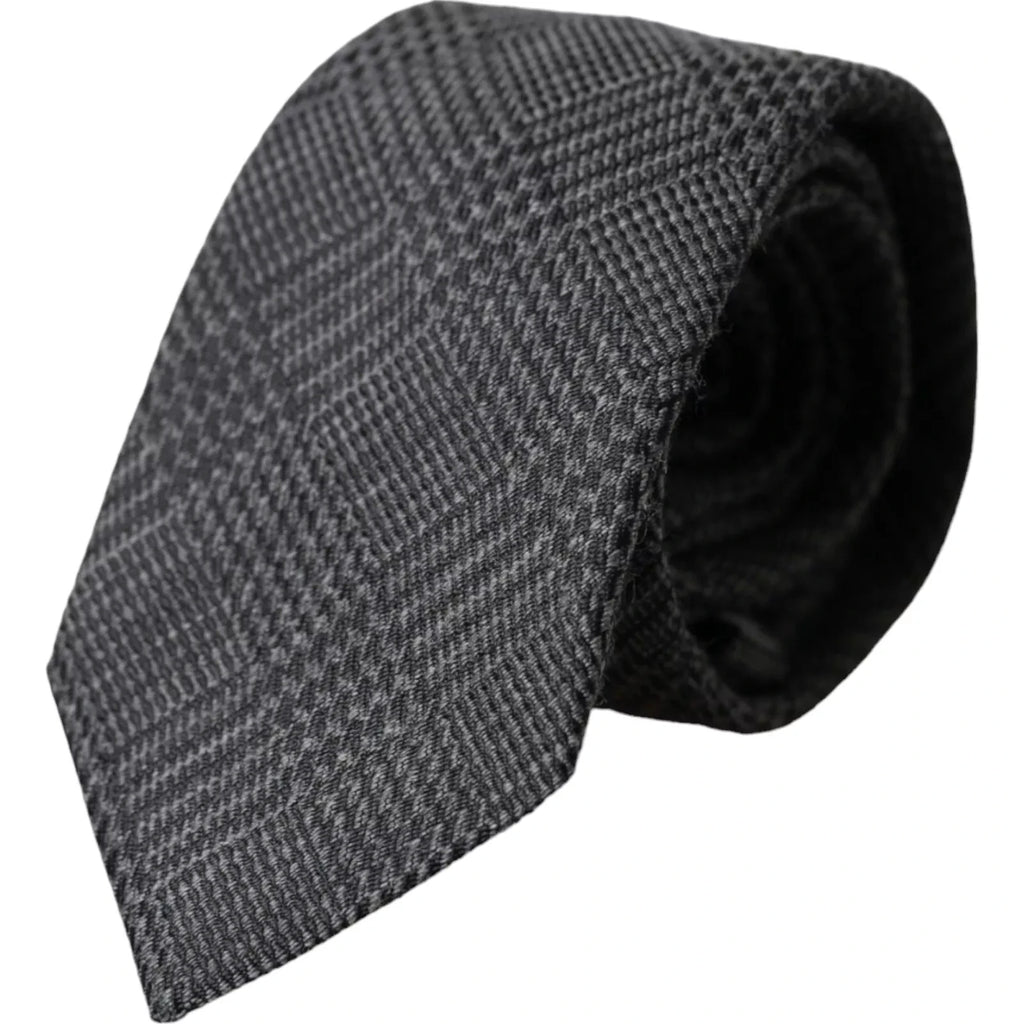 Dolce & Gabbana Dark Gray Plaid Patterned Silk Adjustable Men Tie by Dolce & Gabbana