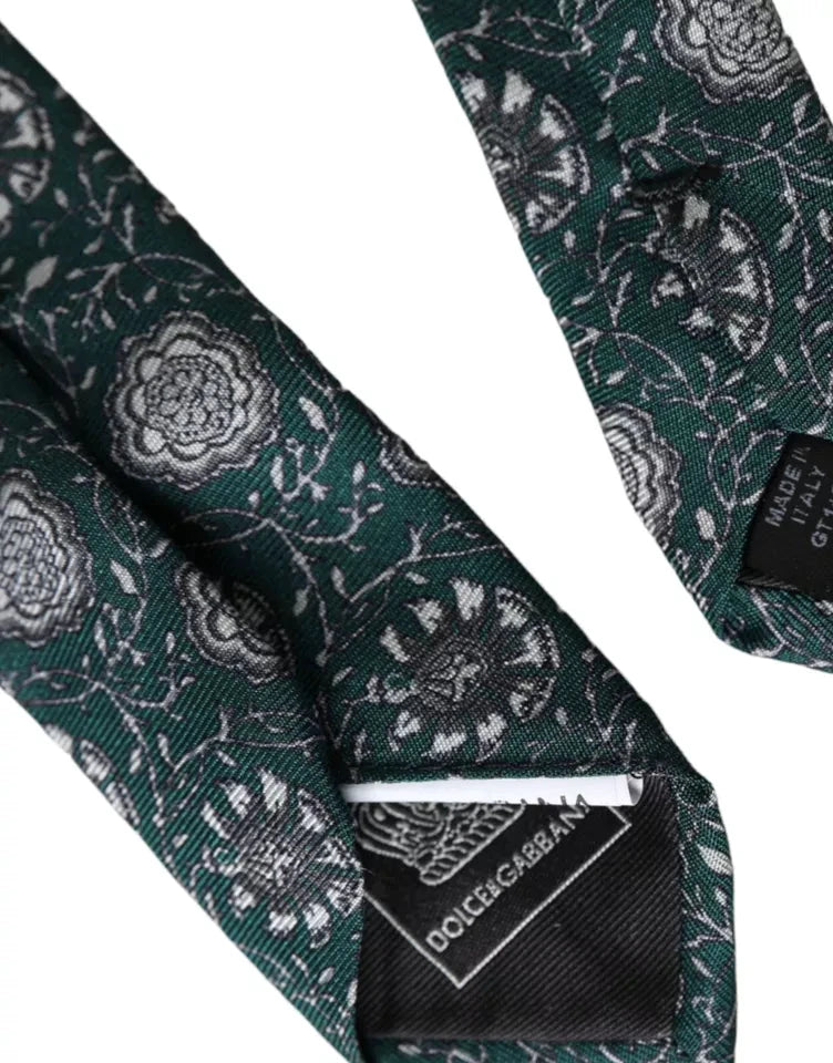 Dolce & Gabbana Green Floral Print Silk Adjustable Men Tie by Dolce & Gabbana