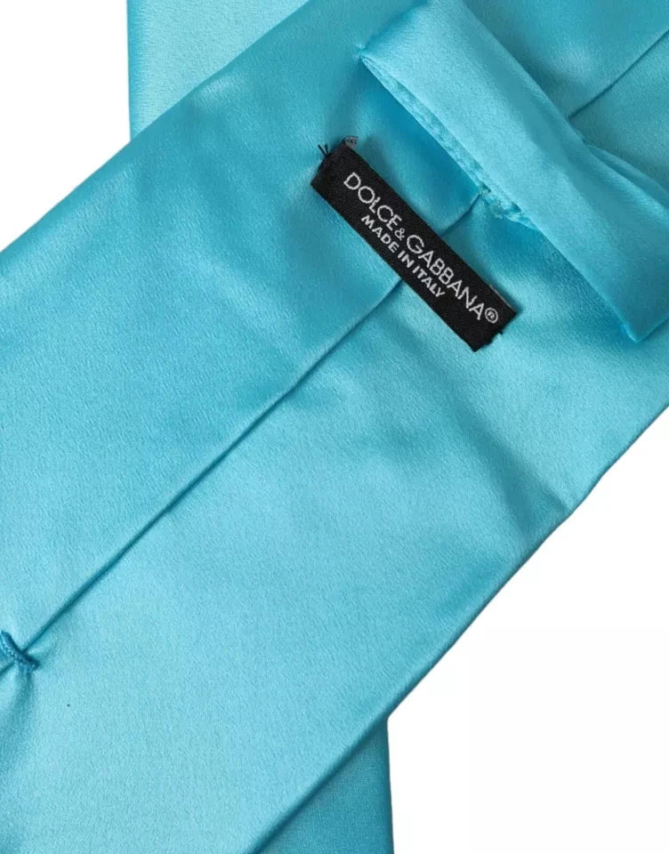 Dolce & Gabbana Light Blue Satin Silk Wide Adjustable Men Tie by Dolce & Gabbana