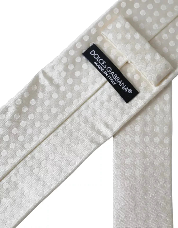 Dolce & Gabbana White Dotted Silk Classic Adjustable Men Tie by Dolce & Gabbana