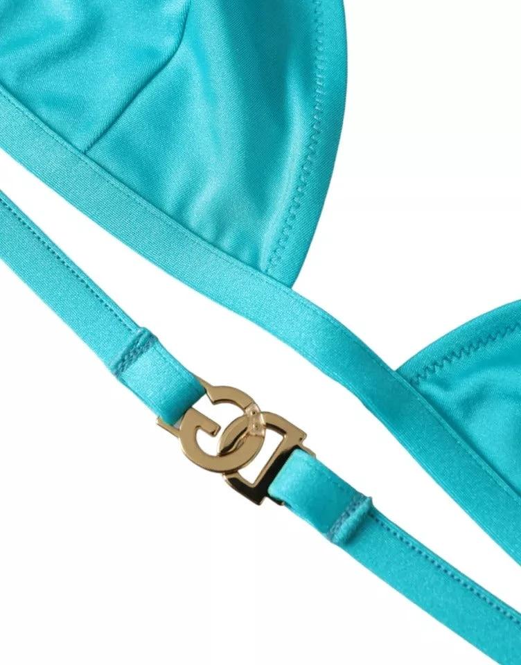 Dolce & Gabbana Blue Green Halter DG Logo Swimwear Beachwear Bikini Top by Dolce & Gabbana