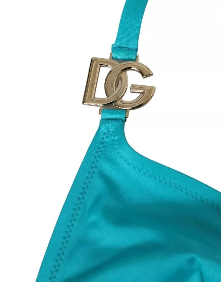 Dolce & Gabbana Blue Green Halter DG Logo Swimwear Beachwear Bikini Top by Dolce & Gabbana