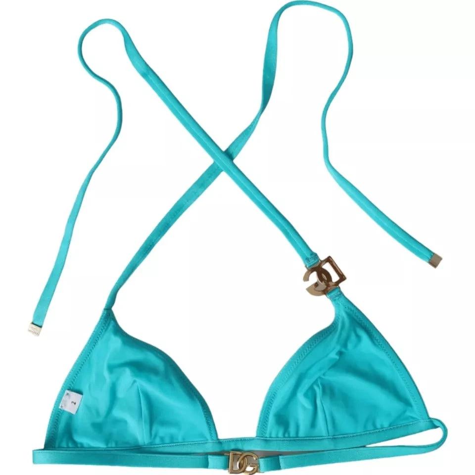 Dolce & Gabbana Blue Green Halter DG Logo Swimwear Beachwear Bikini Top by Dolce & Gabbana