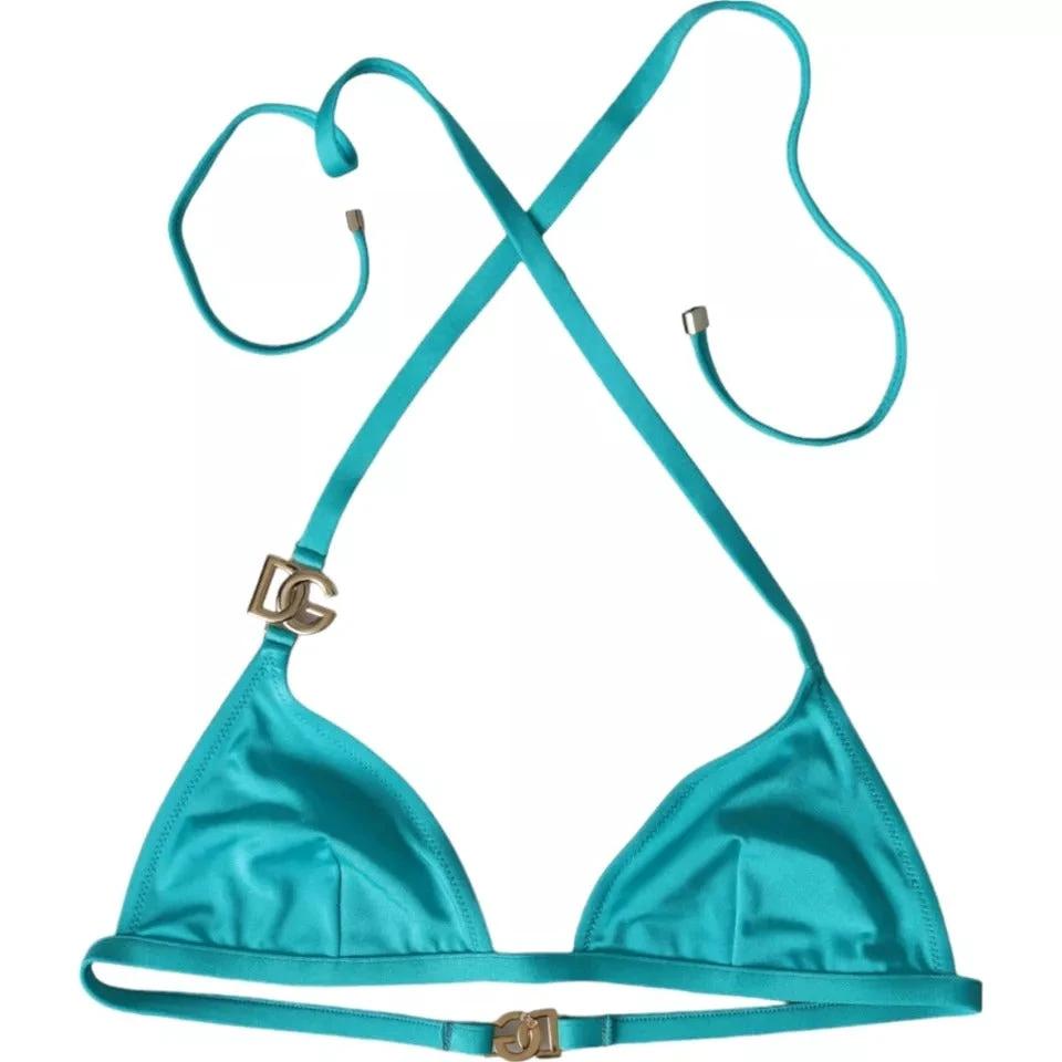 Dolce & Gabbana Blue Green Halter DG Logo Swimwear Beachwear Bikini Top by Dolce & Gabbana