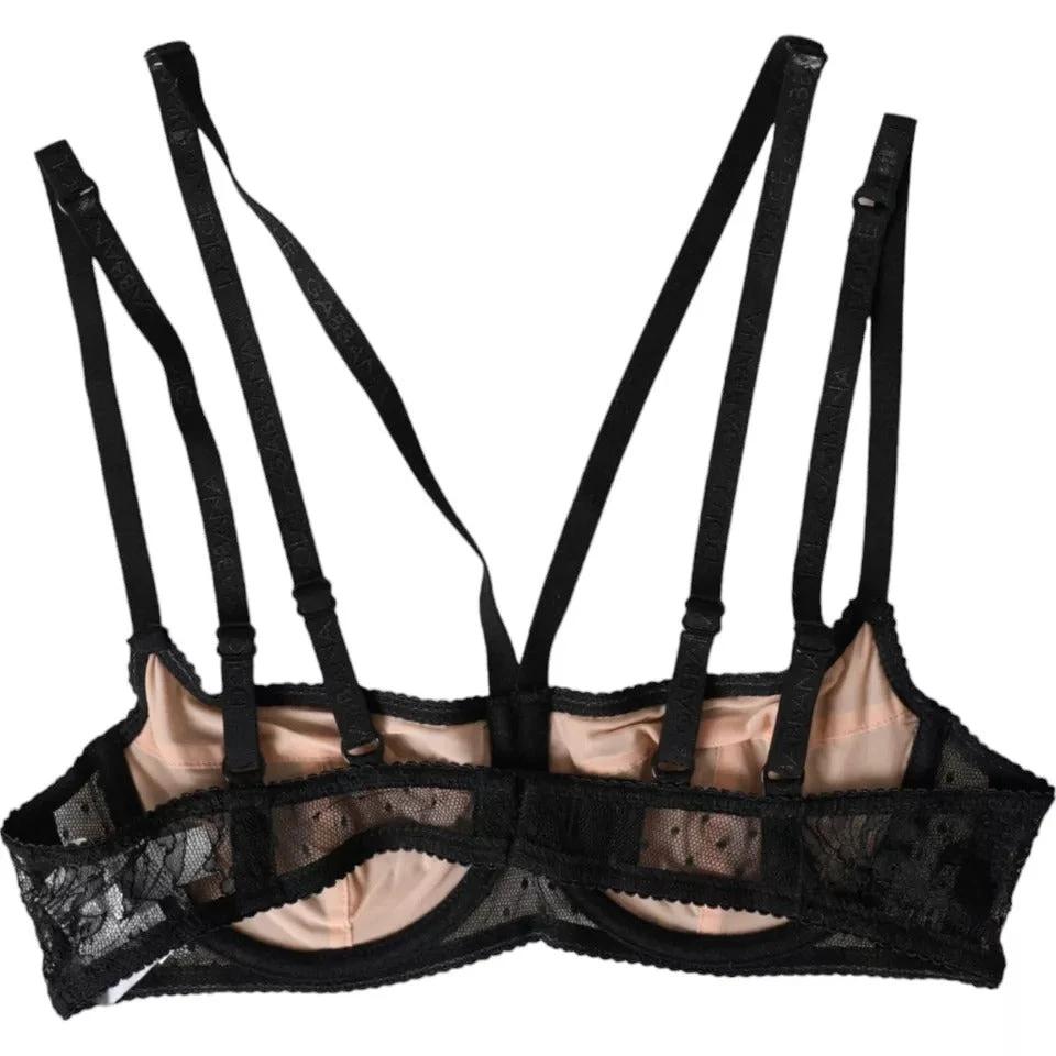 Dolce & Gabbana Black Floral Lace Nylon Balconcino Bra Underwear by Dolce & Gabbana