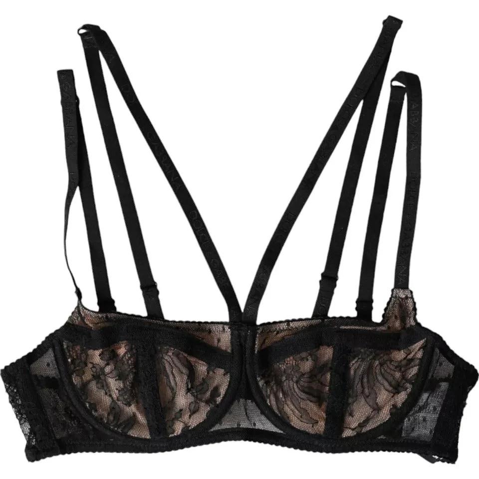 Dolce & Gabbana Black Floral Lace Nylon Balconcino Bra Underwear by Dolce & Gabbana