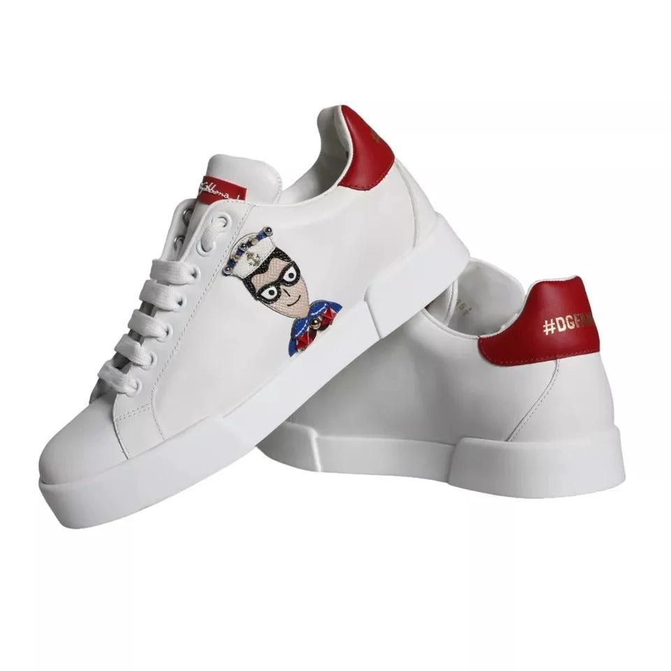 Dolce & Gabbana White Patch Calfskin Nappa Portofino Sneakers Shoes by Dolce & Gabbana