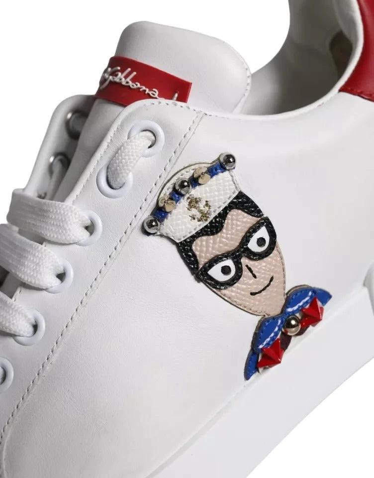 Dolce & Gabbana White Patch Calfskin Nappa Portofino Sneakers Shoes by Dolce & Gabbana