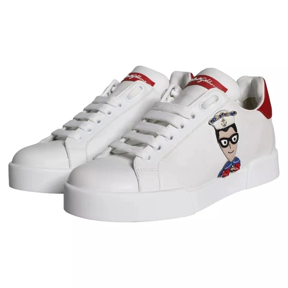 Dolce & Gabbana White Patch Calfskin Nappa Portofino Sneakers Shoes by Dolce & Gabbana