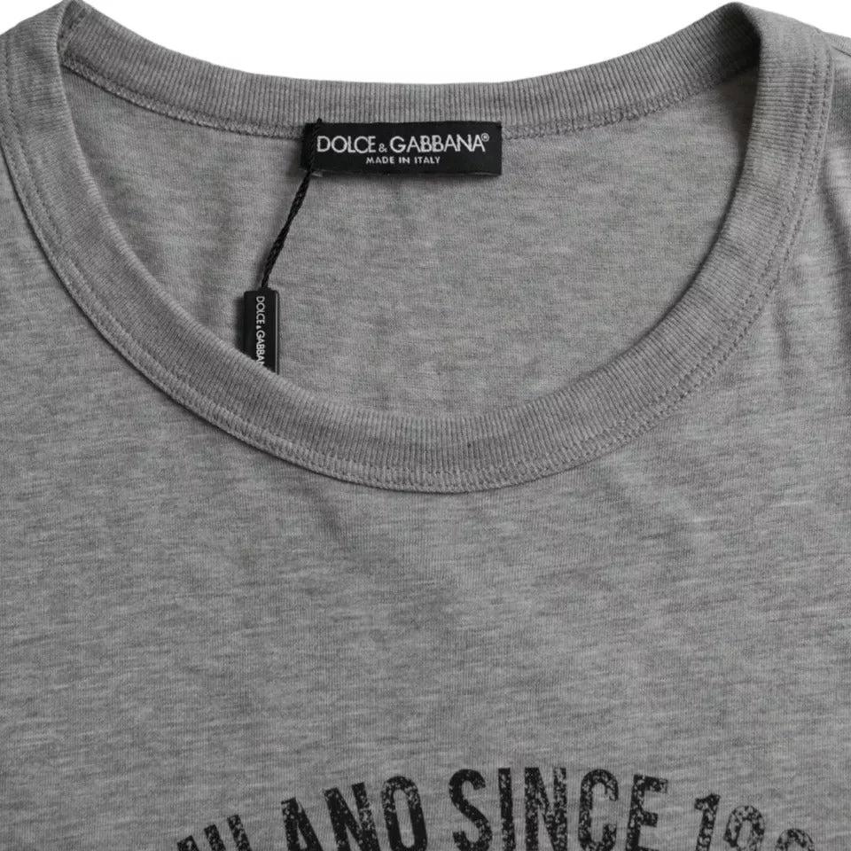 Dolce & Gabbana Gray Graphic Print Cotton Round Neck T-shirt by Dolce & Gabbana