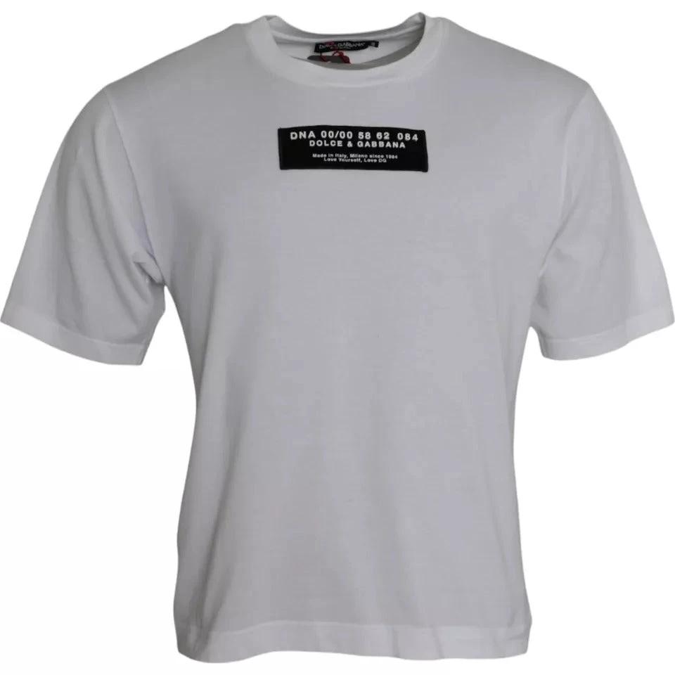 Dolce & Gabbana White Cotton DG Applique Men Casual T-shirt by Dolce & Gabbana