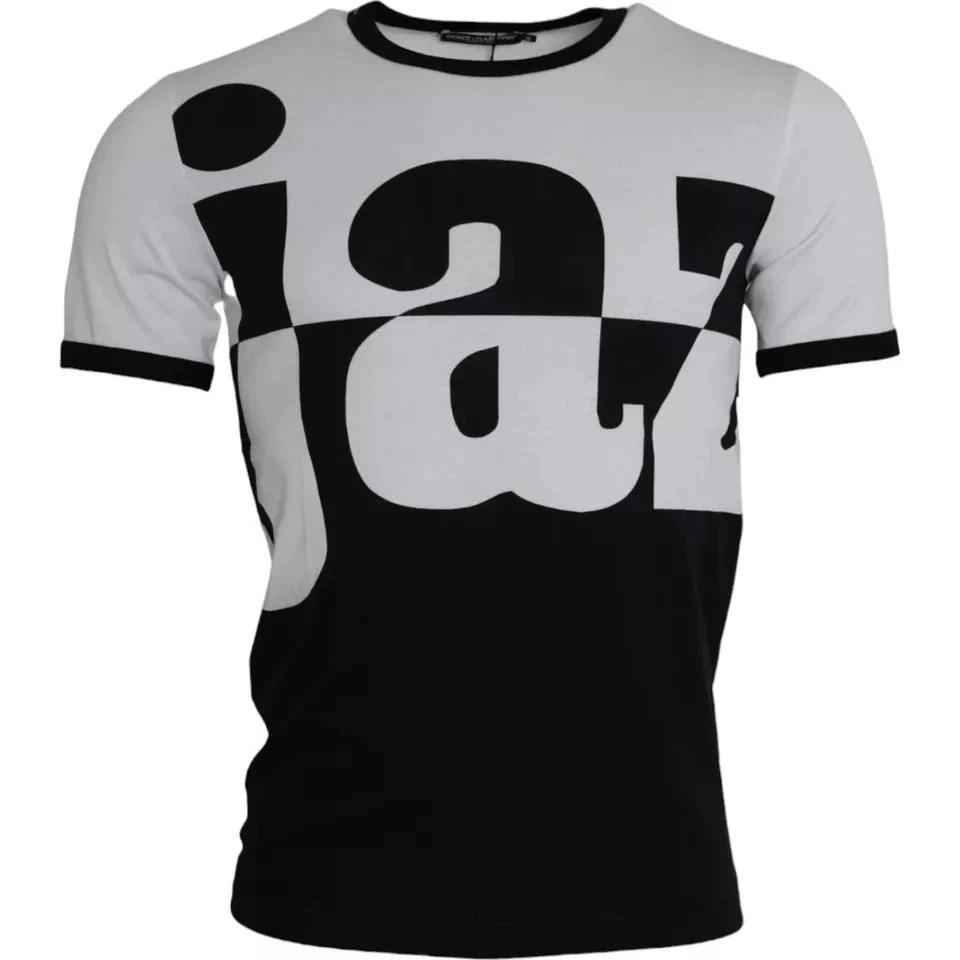 Dolce & Gabbana Black White Jazz Print Cotton Short Sleeves T-shirt by Dolce & Gabbana