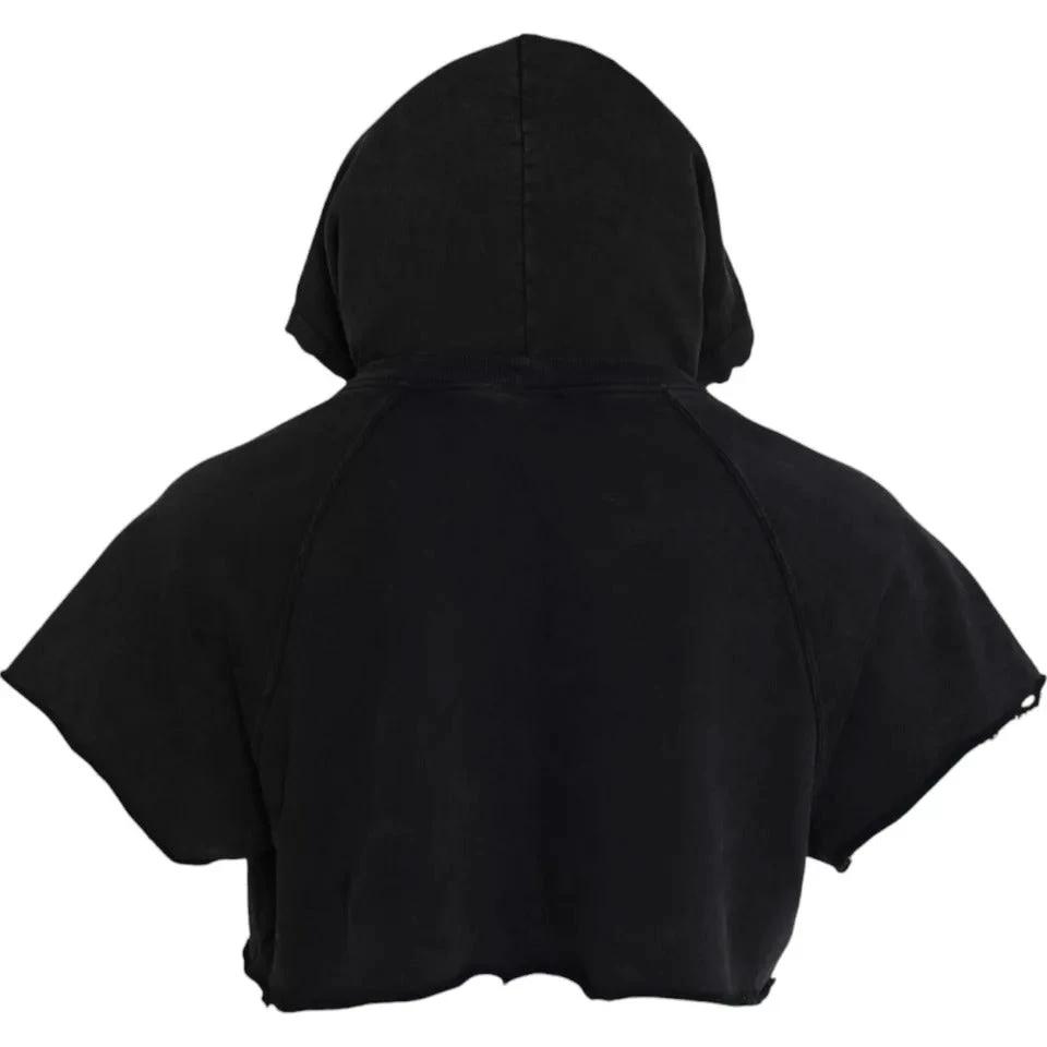 Dolce & Gabbana Black Cotton Hooded Short Sleeves Cropped T-shirt by Dolce & Gabbana