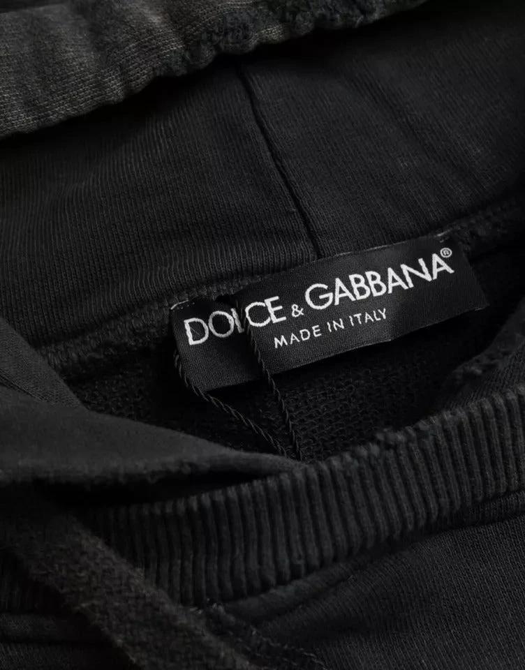 Dolce & Gabbana Black Cotton Hooded Short Sleeves Cropped T-shirt by Dolce & Gabbana